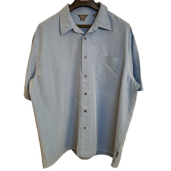 Royal Robbins Men Lite Blue 1/4 Button Short Sleeve Shirt Puckered pullover XXL - Picture 1 of 7